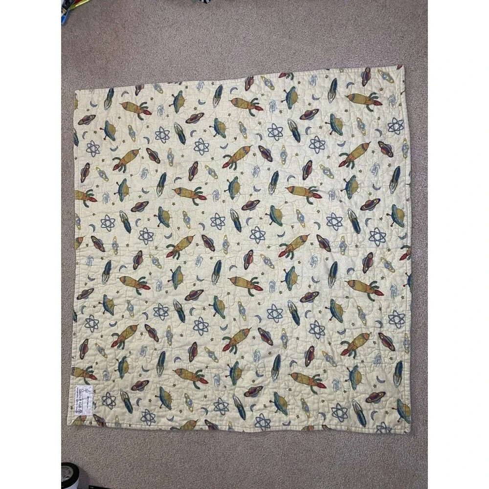 Handmade Reversible Space Rockets Planets Race Cars Baby Quilt